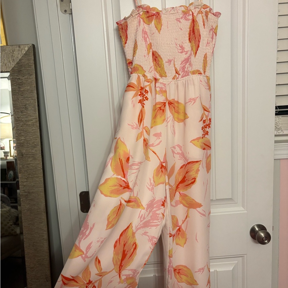 Floral Print Jumpsuit - Pink and Orange